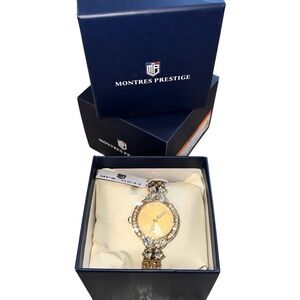 Montres Prestige Women's Gold-Tone Crystal Bracelet Watch Water Resistant